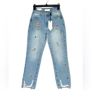 Banjara Floral Embroidered Ankle Jeans